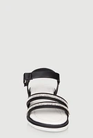 Womens Toddler Girls Rhinestone Double Band Velcro Ankle Strap Sandals, Black, Size 8