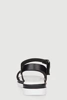 Womens Toddler Girls Rhinestone Double Band Velcro Ankle Strap Sandals, Black,