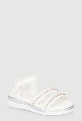 Womens Toddler Girls Rhinestone Double Band Velcro Ankle Strap Sandals, White, Size 10