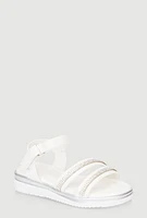 Womens Toddler Girls Rhinestone Double Band Velcro Ankle Strap Sandals, White, Size 10