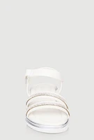 Womens Toddler Girls Rhinestone Double Band Velcro Ankle Strap Sandals, White, Size 10