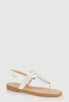 Womens Girls Rhinestone Flower Thong Sandals, White,