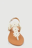 Womens Girls Flower Buckle Strap Thong Sandals, White, Size 3