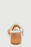 Womens Girls Flower Buckle Strap Thong Sandals, White, Size 3
