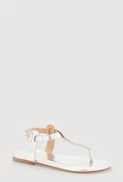 Womens Girls Rhinestone Ankle Strap Thong Sandals, Silver, Size 11