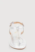Womens Girls Rhinestone Ankle Strap Thong Sandals, Silver, Size 11