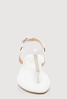 Womens Girls Rhinestone Ankle Strap Thong Sandals, White,