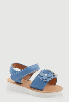 Womens Toddler Girls Faux Pearl 3D Flower Band Sandals, Blue,