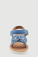 Womens Toddler Girls Faux Pearl 3D Flower Band Sandals, Blue,