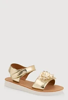 Girls Faux Pearl 3D Floral Band Sandals, Gold, Size YOUTH 1