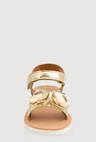 Girls Faux Pearl 3D Floral Band Sandals, Gold, Size YOUTH 1