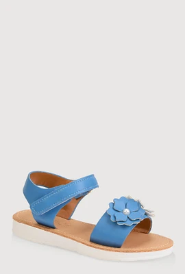 Girls Faux Pearl 3D Floral Band Sandals, YOUTH