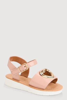 Womens Toddler Girls Metallic Heart Cut Out Sandals, Pink,