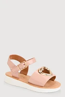 Womens Toddler Girls Metallic Heart Cut Out Sandals, Pink,
