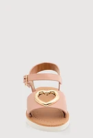 Womens Toddler Girls Metallic Heart Cut Out Sandals, Pink,