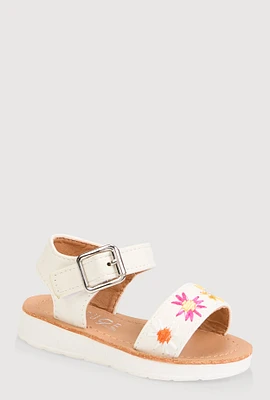 Womens Toddler Girls Floral Decorative Stitch Sandals, White, Size 5