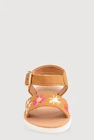 Womens Toddler Girls Floral Decorative Stitch Sandals,