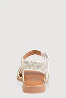 Womens Toddler Girls Rhinestone Studded Sandals, White, Size 8