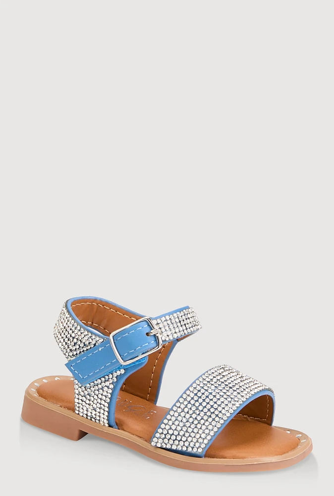 Womens Toddler Girls Rhinestone Studded Sandals, Blue, Size 6