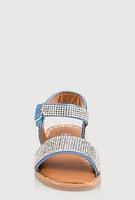 Womens Toddler Girls Rhinestone Studded Sandals, Blue, Size 6