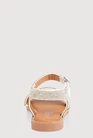 Girls Rhinestone Studded Sandals, White, YOUTH