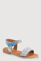 Girls Rhinestone Studded Sandals, Blue, YOUTH