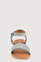 Girls Rhinestone Studded Sandals, Blue, YOUTH