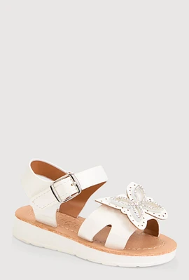 Womens Toddler Girls Rhinestone Butterfly Sandals, White, Size 9