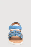 Womens Toddler Girls 3D Flower Band Velcro Strap Sandals, 8