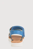 Womens Toddler Girls 3D Flower Band Velcro Strap Sandals, Blue,