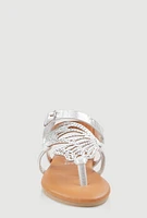 Womens Toddler Girls Rhinestone Butterfly Wing Thong Sandals,