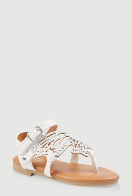 Womens Toddler Girls Rhinestone Butterfly Wing Thong Sandals, White, Size 8