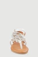 Womens Toddler Girls Rhinestone Butterfly Wing Thong Sandals, White, Size 8