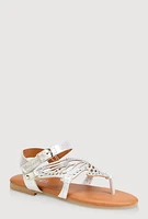 Girls Rhinestone Butterfly Wing Thong Sandals, Silver, YOUTH