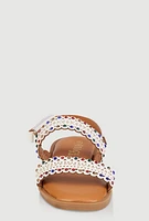 Girls Studded Gemstone Velcro Strap Sandals, White, YOUTH