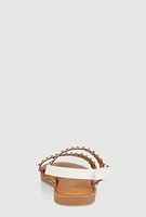 Girls Studded Gemstone Velcro Strap Sandals, White, YOUTH
