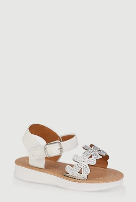 Womens Toddler Girls Rhinestone Floral Band Sandals, White, Size 9