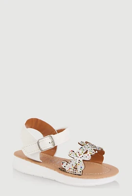 Womens Toddler Girls Rhinestone Floral Band Sandals,