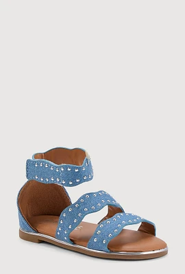 Womens Toddler Girls Studded Ankle Strap Sandals, Blue,