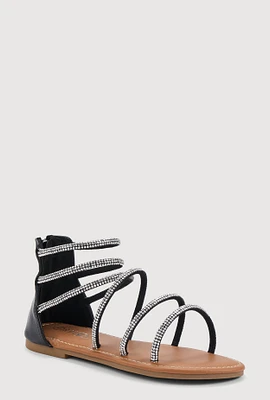 Girls Rhinestone Studded Gladiator Sandals, Black, Size YOUTH 3