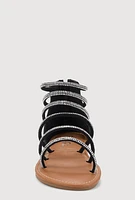 Girls Rhinestone Studded Gladiator Sandals, Black, Size YOUTH 3