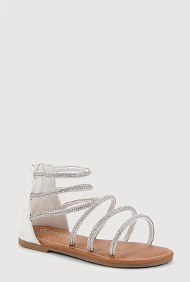 Girls Rhinestone Studded Gladiator Sandals, White, Size YOUTH 2
