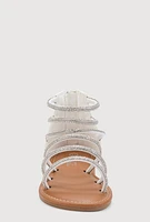 Girls Rhinestone Studded Gladiator Sandals, White, Size YOUTH 2