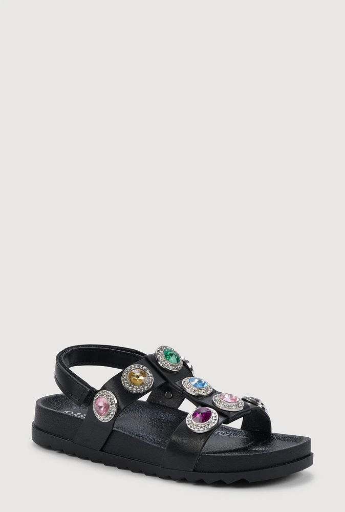 Womens Girls Rhinestone Jeweled Footbed Sandals,
