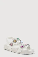 Womens Girls Rhinestone Jeweled Footbed Sandals, White,