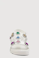 Womens Girls Rhinestone Jeweled Footbed Sandals, White,