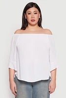 Womens Plus Size Smocked Off the Shoulder Blouse, White, Size 2X