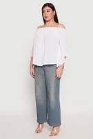 Womens Plus Size Smocked Off the Shoulder Blouse, White, Size 2X