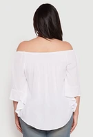 Womens Plus Size Smocked Off the Shoulder Blouse, White, Size 2X