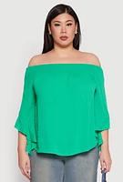 Womens Plus Smocked Off the Shoulder Blouse,